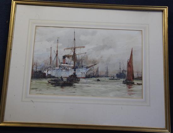 Charles Dixon (1872-1934) Shipping on The Thames 12.5 x 19.5in.